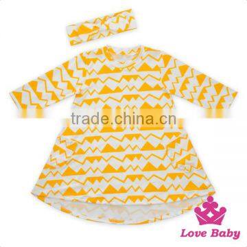 Lovebaby Printed Fox Latest Children Dress Designs With Same Fabric Bow Headband Frock Suit photo-3