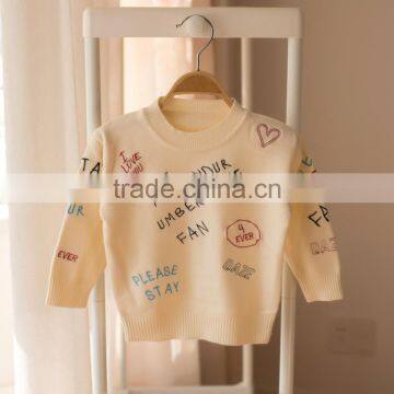 S32907W Kids Girls Pullover Sweater O-Neck Cute Words Embroidery High Quality Sweaters