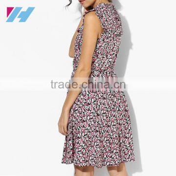 Latest Fashion Dress 2016 Women Clothing Designs Gathered Waist Frill Sleeve Midi Dress photo-2