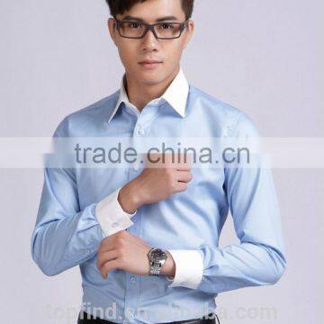 Slim blue light color long sleeve small collar cotton men shirts