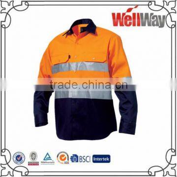 Hi Vis Two Tones Reflective Tape Orange Navy Large Size Long Sleeve Work Shirt