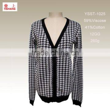 Jacquard regular pattern sweater design for lady fashion sweater 59%Viscose 41%Cotton 12GG