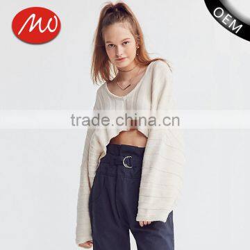 Ladies long sleeve fashion asymmetrical modern knitting crop top sweater with best quality