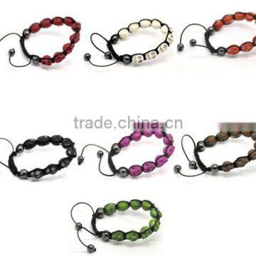 Mixed Halloween Skull Stone Hematite Beads Braiding Adjustable Bracelets 23cm