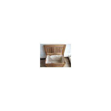 Solid Wood Bathroom Walnut Furniture , Gridding Large Laundry Box