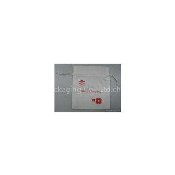 Promotional Natural Cotton Drawstring Pouch , Logo Printed Small Drawstring Bags For Grocery