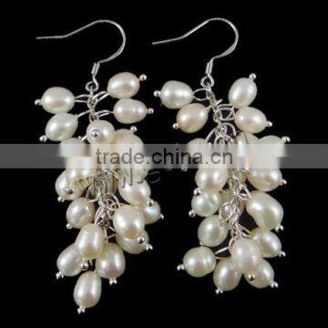 2015 Gets.com freshwater pearl cluster circle diamond pandent metal alloy earrings