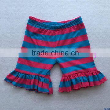 New arrivel fashion design blue red mix color striped baby girls summer cotton ruffle clothes shorts