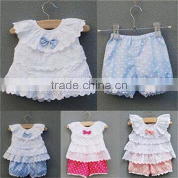 Wholesale Carters Newborn Baby Clothes Lace Ruffle Tops and Shorts Baby Clothes Set