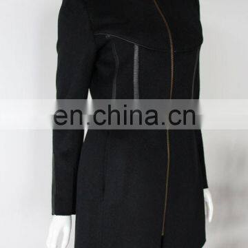 Wholesale pure Cashmere Coat with leather collar design