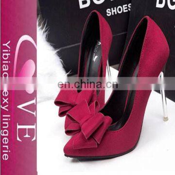 Red shallow mouth bow pointed suede high heel new women shoes 2015