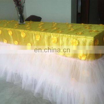 Yellow Lace Tulle Table Skirt Wedding Banquet Table Cloth photo-3