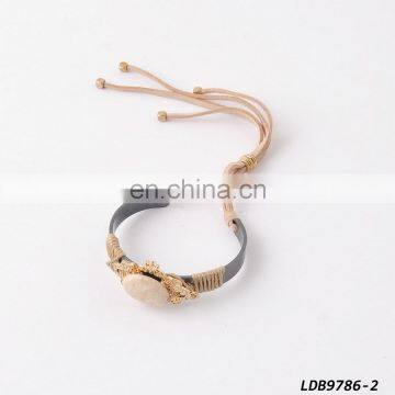 Suede Leather Open Cuff Stone Bracelet