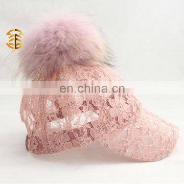 2016 Popular Six Panel Fur Pompom Thin and Sexy Lace Cap Wholesale