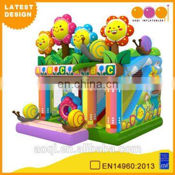 2015 AOQI newest design smily flower inflatable combo jumper with slide with free EN14960 certificate