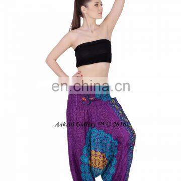 Yoga Jumpsuit Hippie Aladdin Peacock Print Rayon Purple Harem Aakriti Gallery