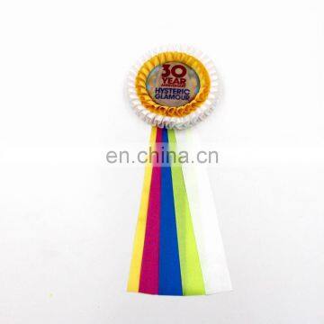 Custom award satin ribbon rosette with 5 tails for sports meeting/competition