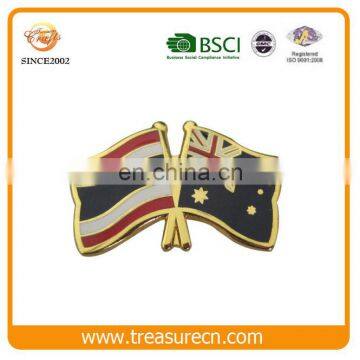 Custom Golden Hard Enamel Twin Flag Metal Badge With Butterfly Clutch