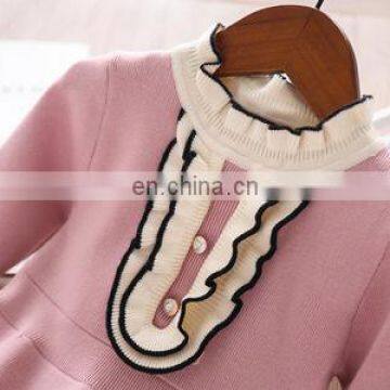 New 3 Buckle Wooden Ear Trim Sweater Dress Girls Skirt