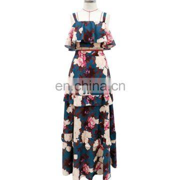 LAITE D2147 Elegant Floral Printed Dresses Women Halter Sleeveless Casual Dresses photo-3