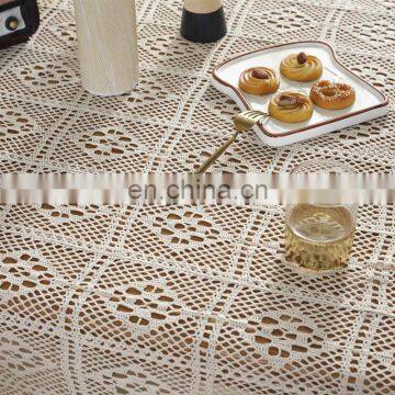 White Blend Fabric Handmade Crochet Hollow Square Table Cover Tablecloth With Tassel photo-7