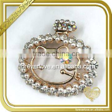 High quality gold hello kitty rhinestone brooches pins with pearls FB-047