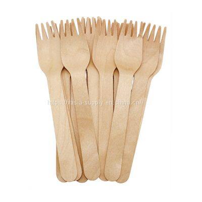 Disposable wholesale 16cm birch wood fork for Fast Food and Takeaway food cutlery