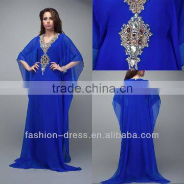 New Arrival Hot Sale Royal Blue Beaded Turkish Evening Dresses Kaftan