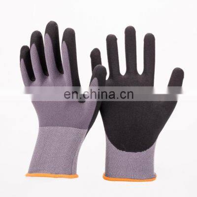 15 Gauge Nylon Wrapped Spandex Liner Nitrile Sandy Dipped Work Gloves