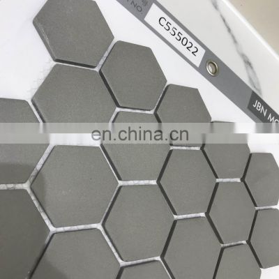 High Quality Cheap Price Full Body Ceramic Hexagon Wall Tile Mosaics Light Greys Color Kitchen Bathroom Pool Tile Mosaic