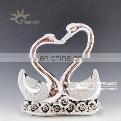 Home Decorative Silver Ceramic Swan Lovers