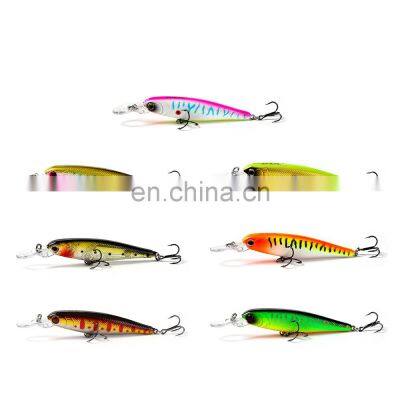 Hot sale 7.5cm/8g 7 colors 3D eyes Artificial hard bait High Carbon Treble Shape Hook minnow fishing lure