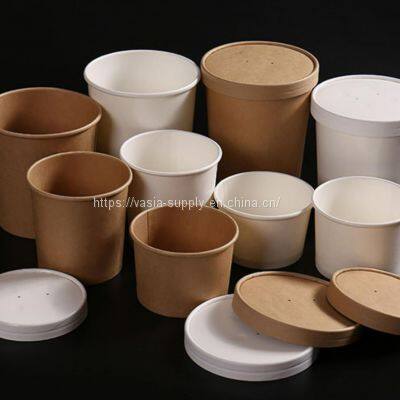 Eco friendly food packaging 8 oz Brown Kraft paper Soup Cup With Kraft Lid