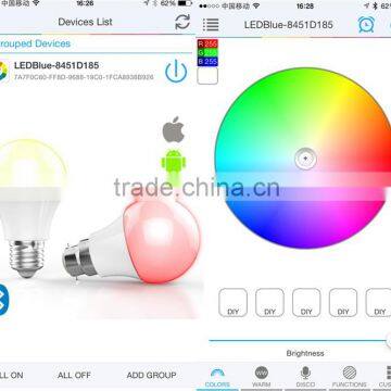 Smart bluetooth LED bulb with android and ios App, supporting timing switch, dancing light with disco, colorpix from camera