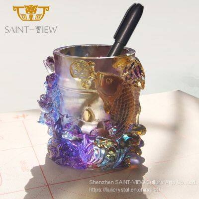 Colored Glaze Fancy Business Gift Auspicious Lions Animal Home Decor Pen Holder Desktop Display Rack Stand photo-4