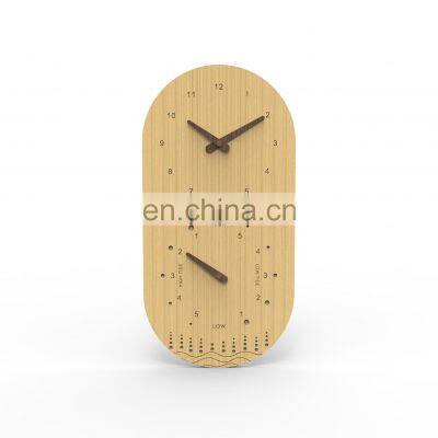 Multifunction Eco Friendly Indoor Oval Bamboo Tide and Singing Bowl Analog Wall Clock photo-4