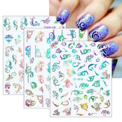 New Laser Silver Retro Simia Totem Nail Enhancement Sticker New Plain Silver Tengman Laser Back Adhesive Nail Enhancement Sticker