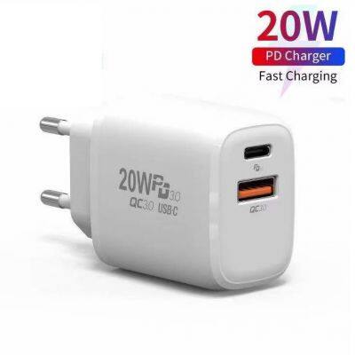 New Arrival 20w QC3.0 fully compatible with Double Port Usb C Type C Us Eu Uk Plug Super Fast Charging Wall Charger Adapter