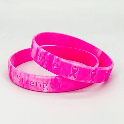 Factory Direct in Stock Healthy Breast Awareness Ribbon Public Service Announcements Soft Smoothly Silicone Bracelet