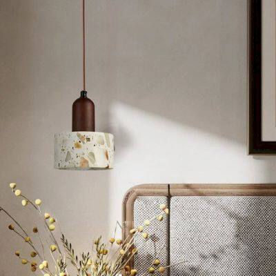 Terrazzo Cylinder Pendant Light With Walnut Wood Cap photo-3