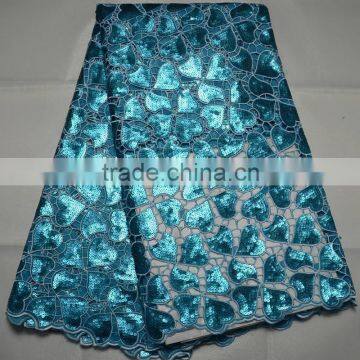 L399-1 last design High quality double organza Korea embroidery lace fabric with many sequnce