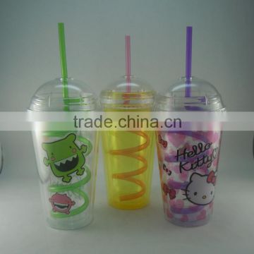 Food Grade BPA Free Drink Tumbler Own Logo On Bottle With Spiral Straw And Dome-Shaped Lid