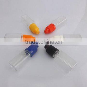 empty cosmetic bottles, 10ml 15ml PET bottle, square PET bottle with childproof cap