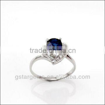 925 Sterling Silver Created Blue Sapphire Ring Rhodium Plated Hot Sale Oval Micro Pave setting Single Stone