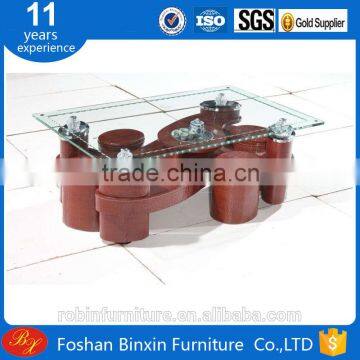 Living room furntiure RB-861-1 modern rectangular glass&pu coffee table transparent glass tea table with small pu stool