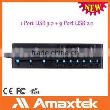 High Speed USB3.0 4 Port & USB2.0 6 Port Hub with Individual Switch