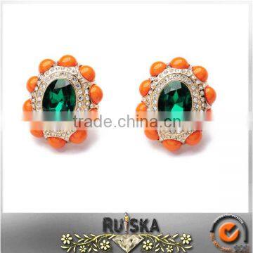 Orange Acrylic Beads Big Emerald Earrings