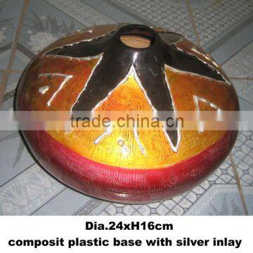 An unique design: A 24xH16cmVietnam lacquer vase with silver inlay