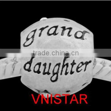 Vnistar european bead with Granddaughter and stone stamped PBD999, size in 10*10mm