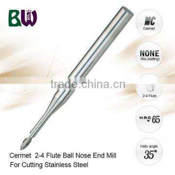 Cermet 2-4 Flute Ball Nose End Mill Cutter For Cutting Stainless Steel